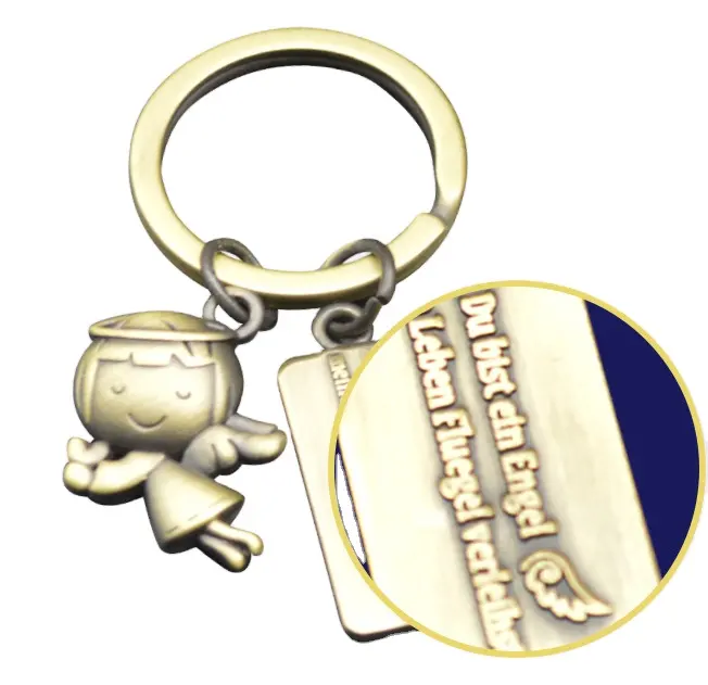 High Quality Custom Character Gold Plate Logo Keychain Graduation Stainless Steel Angel Charms Keychains For Kids