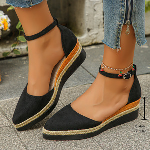 Women Pointed Toe Hollow Sandals Summer New Style Platform Hemp Rope Sole Wedge Sandals Wholesale - Product Image 2