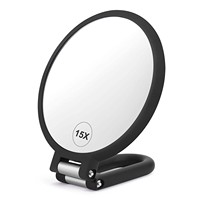 Miroir de maquillage portable pliable haut de gamme, rond, en ABS, double face, grossissement 10x 15x, 6 pouces, avec boîte cadeau YD-2