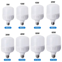 Ampoule LED E27 B22 à haut rendement lumineux 5W 10W 15W 20W 30W 40W 50W 60W AC 220V en plastique et aluminium pour l'éclairage des entrepôts et des maisons