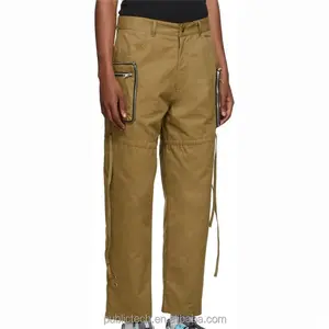 Mens Loose Cargo Baggy Hip Hop Long Pants Trousers Custom Logo Zipper Pocket Brown Nylon Men's Street Cargo Pants