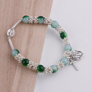 8 mm hạt thủy tinh với bạc hạt phẳng với 8x10mm kỳ diệu kim loại bads Vòng đeo tay trên đàn hồi - Product Image 4