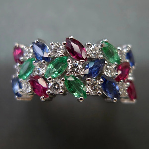 Anello Colorato con Tre File di Zirconi a Forma di Marquise per Donne, Gioiello da Dito alla Moda e Trendy - Product Image 4