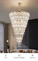Lustre en cristal de fer de luxe personnalisé, hauteur réglable, finition dorée LED, garantie de 3 ans pour l'éclairage de salon à haut plafond