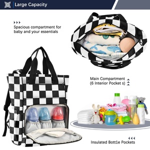 Fashion <b>Black</b> White Checkered Design Portable Mummy Bag <b>Waterproof</b> Baby Diaper Nappy Maternity Custom Print Baby Diaper <b>Backpack</b> - Product Image 5
