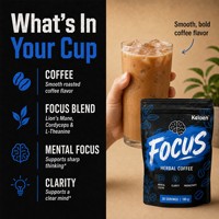 Kelaen Focus Café Herbal Concentration Mentale Clarté Productivité avec Crinière de Lion Cordyceps L-Théanine 30 Doses 180g
