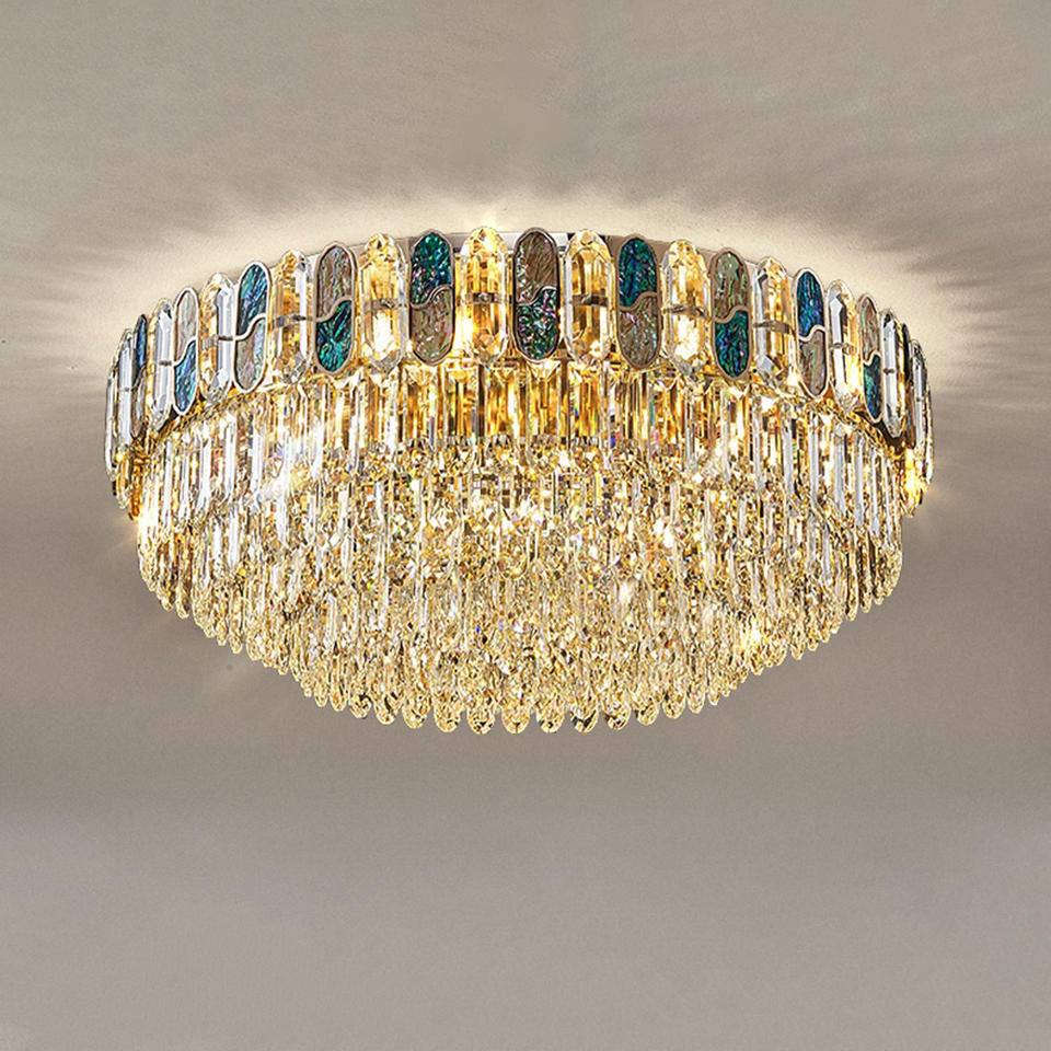 Modern Crystal Ceiling Lamp for Home Wedding Hotel Luxury Chandelier for Living Room Dining Metal Base Crystal Ceiling Light