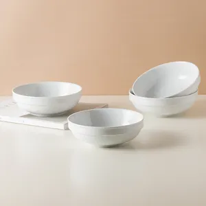 厂家直销洗碗机安全圆形白色陶瓷甜点水果沙拉碗餐厅