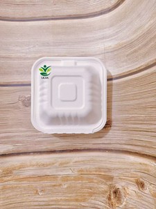 100%堆肥化可能 環境に優しい 6×6 バガス サトウキビ製 バーガー/ハンバーガー用ボックス 6インチ クラムシェル型 - Product Image 6