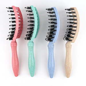 Vente chaude brosse à <span class=keywords><strong>cheveux</strong></span> de haute qualité grands peignes incurvés larges côtes fines rembourrées Nylon Design Compact poignée en paille de blé pratique - Product Image 5