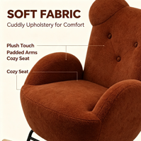 Fauteuil à bascule incliné moderne en tissu velours, avec structure métallique et pieds en bois caoutchouté, très vendu
