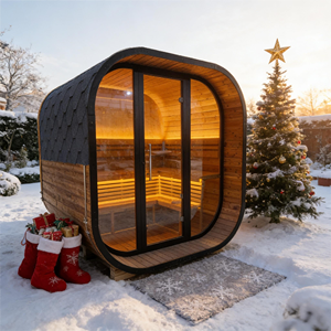 ซาวน่ากลางแจ้งไม้สนสปรูซพรีเมียมทรงสี่เหลี่ยมสีดำสำหรับ 4-6 คน - Product Image 4