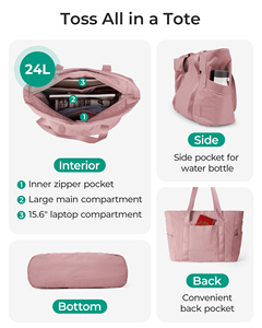 Large Gym Tote <b>Bag</b> for Women Sport Yoga 24L Travel Shopping <b>Bag</b> <b>Lightweight</b> Zipper Shoulder Handbag for Daily Work - Product Image 5