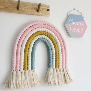 Redeco Modern Wholesale Wall Mounted Kids Room Wool Woven Colorful Tapestry Rainbow Wall Hanging For Home Decoration