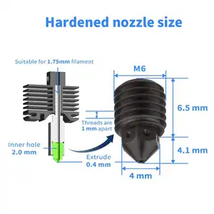 HONGYAN 3D Printer Nozzles Tungsten Carbide Lettering Nozzle M6 Thread 0.2/0.4/0.5/0.6/0.8/1.0 Mm Printing Nozzles