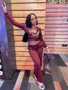 C0057 الربيع مثير طويلة الأكمام سترة طباعة المرأة قطعتين الركض مجموعة النساء - Product Image 5