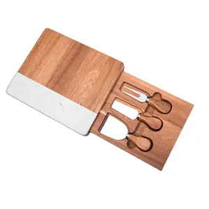 Nhà Cung cấp phong cách Châu Âu đá cẩm thạch và Keo Gỗ pho mát thớt với Knife Set