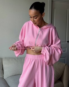 Ensemble de sweat-shirts à capuche et pantalons larges pour femmes, automne, personnalisez votre logo, ensemble deux pièces - Product Image 5