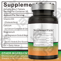 Complément alimentaire JBY OEM Calcium Magnésium Zinc Vitamine D3 pour adultes, comprimés de calcium, magnésium et zinc