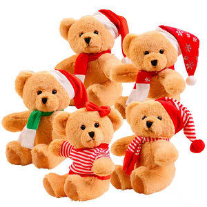 Ours en peluche de Noël OEM ODM, adorable et doux, avec bonnet de Père Noël rouge et écharpe chaude, idéal pour les cadeaux de festival hivernal - Product Image 1