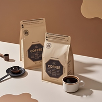 Sachet de café en kraft imprimé sur mesure, à huit soudures latérales, avec fermeture éclair refermable et valve de dégazage pour l'emballage des grains de café