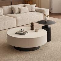 Table basse circulaire modulable, avec grand tiroir de rangement dissimulé, armoire crème, base solide, ensemble de tables à thé modernes pour la maison