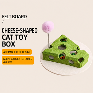 Interactive Cat Toy Cheese Box Puzzle Toy with Teaser <b>Ball</b> <b>Stick</b> Rolling Bell <b>Balls</b> Indoor Exercise Training Pet Cat Play Toy - Product Image 1
