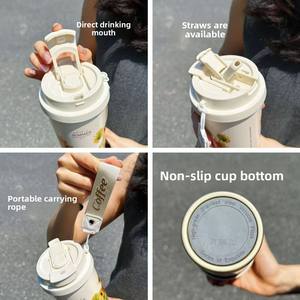 Tasse à café isotherme Hope Lucky Double Drinking en acier inoxydable 316 avec paille, haut de gamme, luxe léger, cadeau idéal pour femme, pour voiture et bureau - Product Image 4