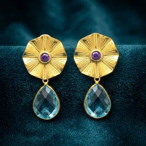 Pendientes de Gota de Latón con Aleación de Metal Precioso Chapados en Oro Hechos a Mano de Jaipur Gems Jewelry, Regalo Étnico de Compromiso con Piedras Preciosas - Product Image 2