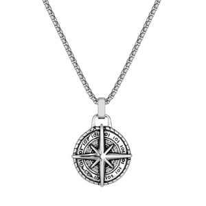 Pendentif pour homme en acier inoxydable style punk vintage avec boussole, chaîne en bambou et motif papillon, perles d'eau douce - Product Image 4