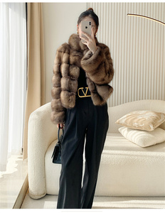 Manteau court de fourrure de zibeline le plus cher de la meilleure qualité avec manches complètes pour la chaleur Couleur marron Design Starlight Style doux - Product Image 4