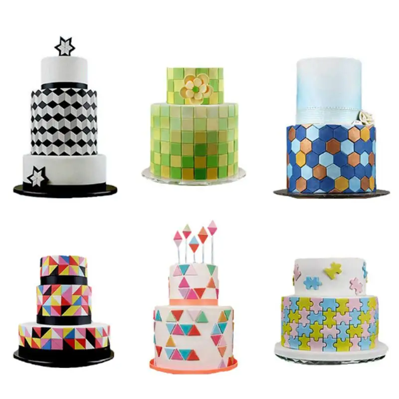 Lixsun 3 adet plastik fondan kesici aletler kek dekorasyon kalıpları pişirme araçları için 7 farklı şekiller ile Set