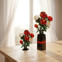 Set Buket Bunga Mawar Taman Kebun Alami Model Bata Bunga Merah Putih dalam Vas Hitam DIY Dekorasi Rumah Hadiah