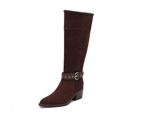 Stivali da Donna Western a Metà Polpaccio in <span class=keywords><strong>Camoscio</strong></span> con Punta Quadrata e Chiusura Slip-On, Stivaletti Lunghi Personalizzabili all'Ingrosso - Product Image 3