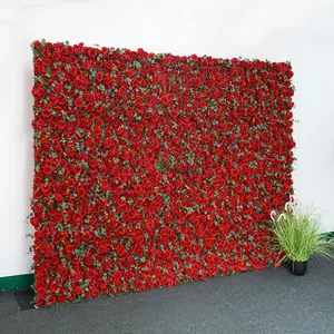 Fondo de pared con flores tropicales, Rosa artificial, rojo, 3m, venta al por mayor