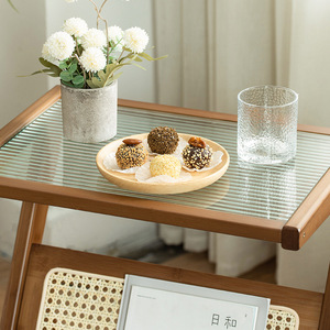 Minimalist Coffee <b>Table</b> With Glass Top And Rattan Shelf For Living Room Or Bedroom Use - Product Image 3