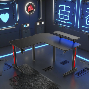 Meja Komputer Gaming hitam kustom profesional, dudukan Monitor LED RGB bentuk <span class=keywords><strong>L</strong></span> dapat diperpanjang reversibel untuk ruang bermain game - Product Image 4