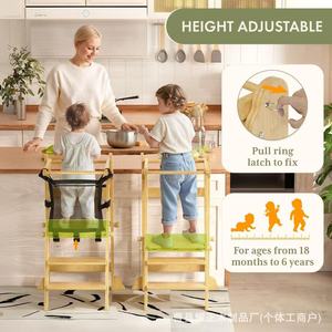 Silla de comedor infantil de madera transfronteriza, taburete para bebé, torre de aprendizaje Montessori para el hogar, lavabo, reposapiés - Product Image 4