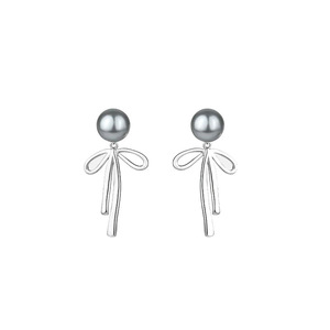 Nouvelles Boucles d'Oreilles Pendante Longues Grises en Perles avec Nœud Élégant et Simple, Style Coréen Tendance, pour Femme, Bijoux Féeriques en Métal Doux et Esthétique - Product Image 5