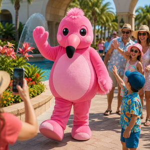 Costume da Mascotte Fenicottero Rosa su Misura, Personaggio Uccello Personalizzato con Logo Personalizzato, per Feste Tropicali e Parchi Divertimento - Product Image 1
