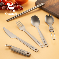 Qunature Camping Titane Spork Cuillère Fourchette Extérieure Vaisselle Randonnée Voyage Ultraléger Deux Quatre Pièces Ensemble Vaisselle