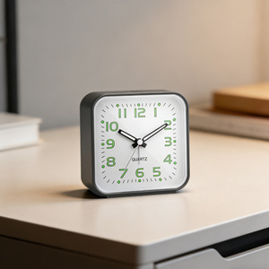 Pequeño reloj despertador de viaje cuadrado plateado de 2.5 pulgadas con manecillas luminosas y luz nocturna - Product Image 3