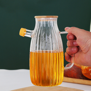Pot d'huile en verre à haute teneur en borosilicate étanche avec poignée et couvercle en bambou <span class=keywords><strong>pour</strong></span> ustensiles de cuisine avec échelle de capacité - Product Image 6