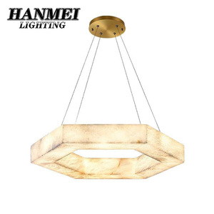 Lámpara de Araña Moderna Hexagonal de Mármol y Latón para Interiores, Luz LED Blanca Cálida, Altura Ajustable, Instalación para Sala de Estar/Oficina - Product Image 1