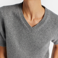Pull en cachemire à col en V à manches courtes, tricoté uni, personnalisé en gros pour femmes