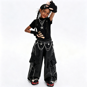 Conjuntos de Ropa Hip Hop Personalizables para <span class=keywords><strong>Niñas</strong></span>, Top Corto Desgastado, Pantalones Cargo de Piel Sintética, Ropa de Baile para Niños - Product Image 1