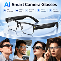 Lunettes Intelligentes IA Demi-Monture avec Caméra 8MP, Photos 32MP, Vidéo 1200P, Bluetooth 5.4, WiFi, Traduction, Reconnaissance d'Objets, Audio à Oreille Ouverte, IP65