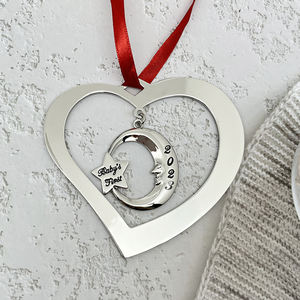 Lune et coeur en argent Ornement souvenir de <span class=keywords><strong>mon</strong></span> premier <span class=keywords><strong>Noël</strong></span> pour bébé Taille personnalisée pour la célébration du <span class=keywords><strong>1er</strong></span> <span class=keywords><strong>Noël</strong></span> de bébé - Product Image 5