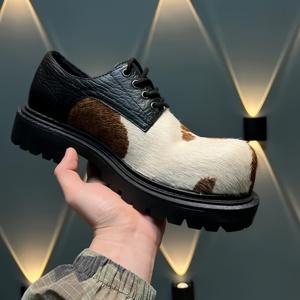 Giày da thường ngày lông ngựa <span class=keywords><strong>Derby</strong></span> ren-up dày gót đế thoải mái thoáng khí nhẹ vịt quýt da nhỏ - Product Image 2