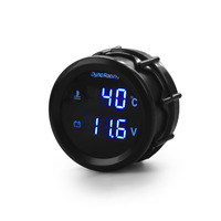 Dynoracing 2 inci 52mm 2 in 1 Pengukur Suhu Air Digital Voltmeter 12V/24V LED Biru Pengukur Mobil Meter Mobil dengan Sensor Suhu 1/8NPT